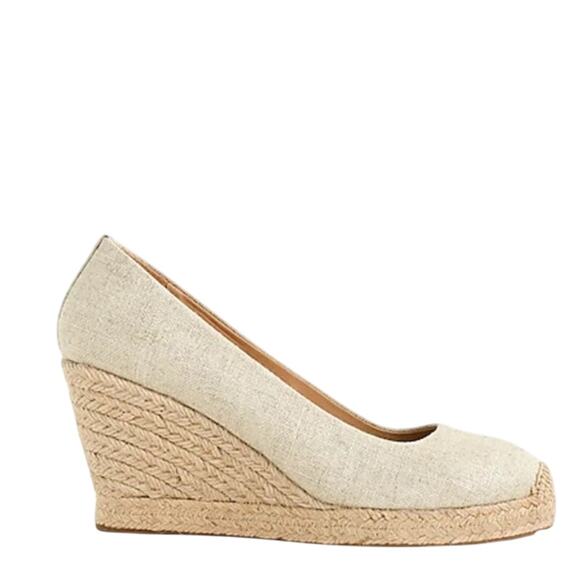 J Crew Espadrille Wedges 8.5 Metallic Canvas Slip On Shoe - Picture 5 of 15